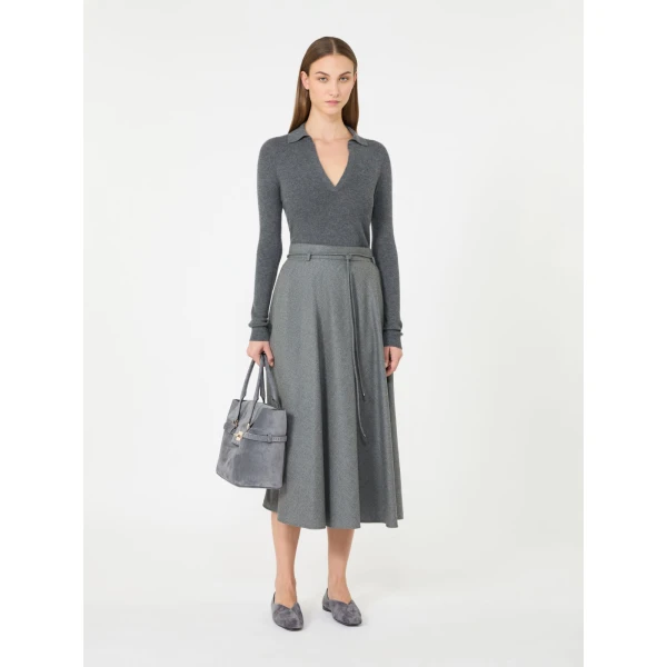 Max Mara Angel Cashmere Yarn Polo Sweater in Dark Grey | Sweaters | Luxury Shoes 