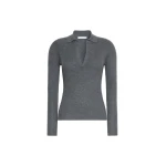 Max Mara Angel Cashmere Yarn Polo Sweater in Dark Grey | Sweaters | Luxury Shoes 