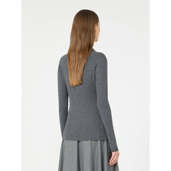Max Mara Angel Cashmere Yarn Polo Sweater in Dark Grey | Sweaters | Luxury Shoes 