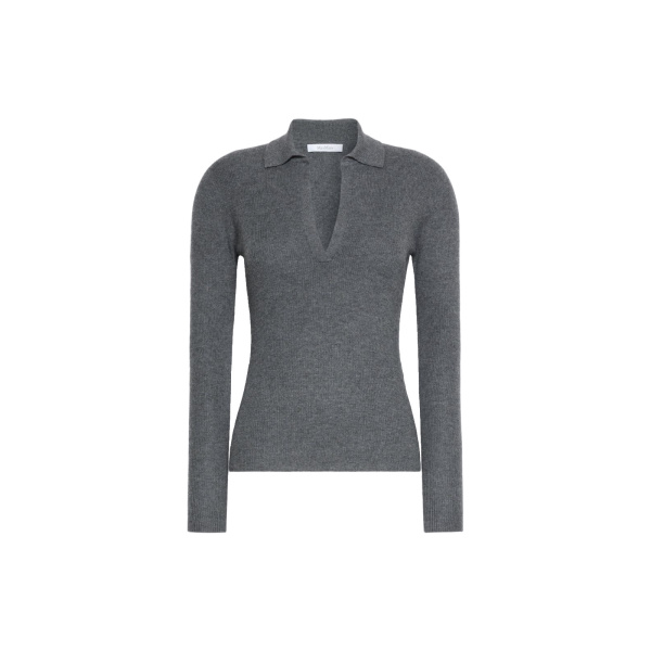 Max Mara Angel Cashmere Yarn Polo Sweater in Dark Grey | Sweaters | Luxury Shoes 