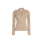 Max Mara Angel Cashmere Yarn Polo Sweater in Sand | Sweaters | Luxury Shoes 