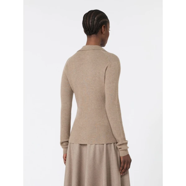 Max Mara Angel Cashmere Yarn Polo Sweater in Sand | Sweaters | Luxury Shoes 