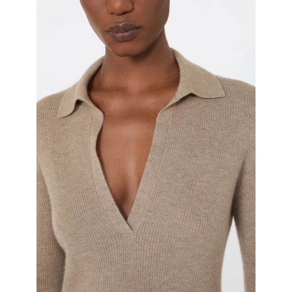 Max Mara Angel Cashmere Yarn Polo Sweater in Sand | Sweaters | Luxury Shoes 