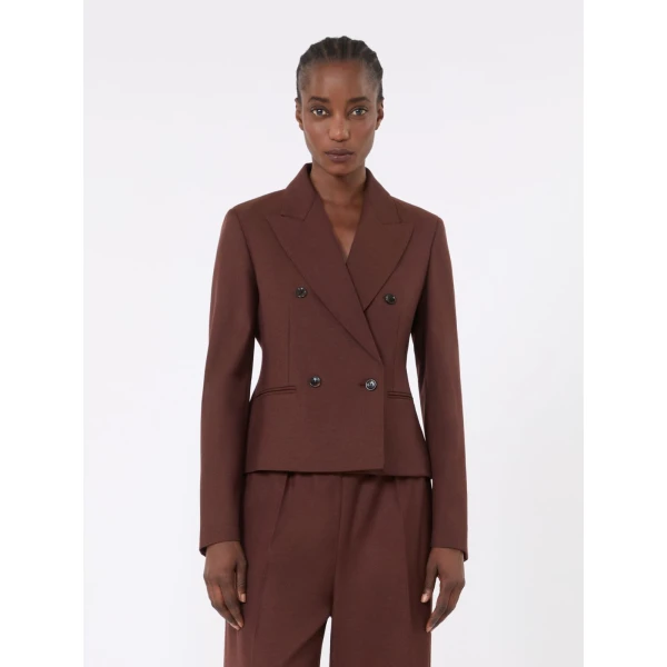 Max Mara Angizia Denim-Effect Wool Double-Breasted Jacket in Rust | Denim | Luxury Shoes 