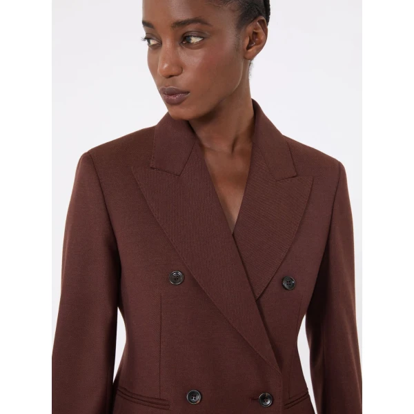 Max Mara Angizia Denim-Effect Wool Double-Breasted Jacket in Rust | Denim | Luxury Shoes 