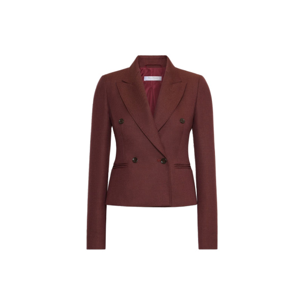 Max Mara Angizia Denim-Effect Wool Double-Breasted Jacket in Rust | Denim | Luxury Shoes 
