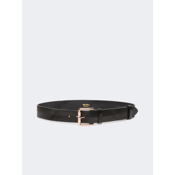 Max Mara Angizia Leather Belt in Black | Belts | Luxury Shoes 
