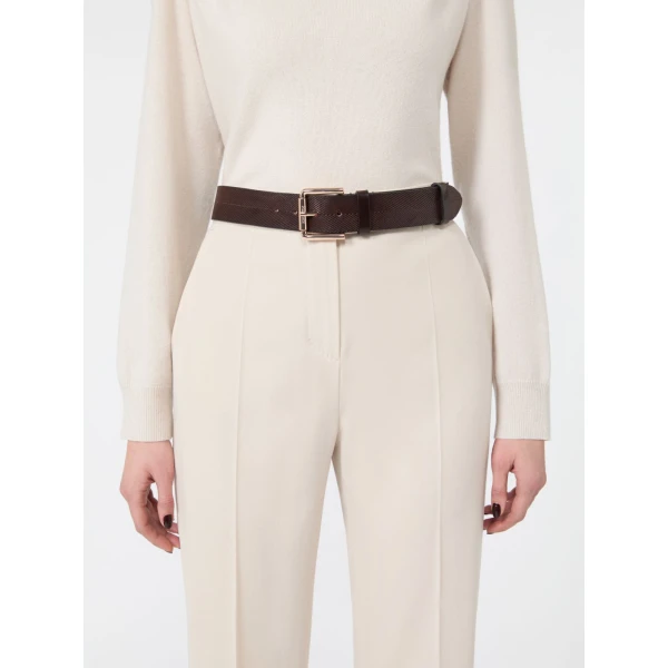 Max Mara Angizia Leather Belt in Dark Brown | Belts | Luxury Shoes 