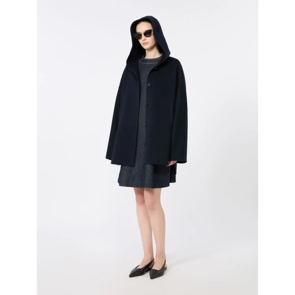 Max Mara Anita Hooded Double Wool Drap Coat in Midnight Blue | Wool Coat | Luxury Shoes 