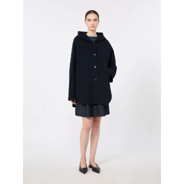 Max Mara Anita Hooded Double Wool Drap Coat in Midnight Blue | Wool Coat | Luxury Shoes 