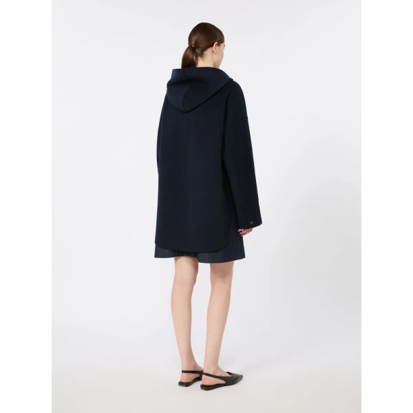 Max Mara Anita Hooded Double Wool Drap Coat in Midnight Blue | Wool Coat | Luxury Shoes 