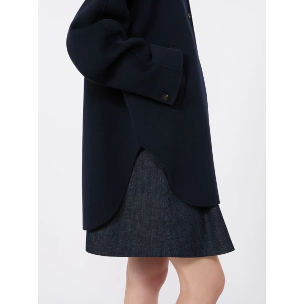Max Mara Anita Hooded Double Wool Drap Coat in Midnight Blue | Wool Coat | Luxury Shoes 