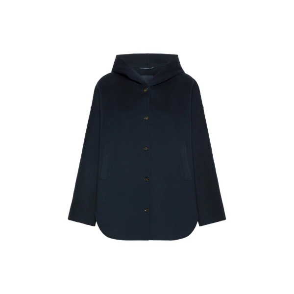 Max Mara Anita Hooded Double Wool Drap Coat in Midnight Blue | Wool Coat | Luxury Shoes 
