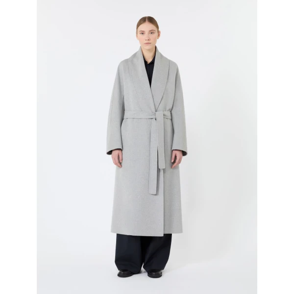 Max Mara Anna Double Wool Robe Coat in Pearl Grey | Wool Coat | Luxury Shoes 