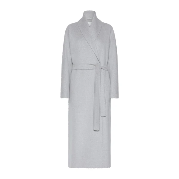 Max Mara Anna Double Wool Robe Coat in Pearl Grey | Wool Coat | Luxury Shoes 