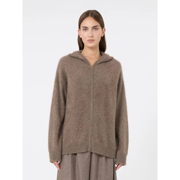 Max Mara Anne Brushed Yak Wool Hooded Cardigan in Beige | Cardigan | Luxury Shoes 