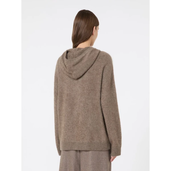 Max Mara Anne Brushed Yak Wool Hooded Cardigan in Beige | Cardigan | Luxury Shoes 