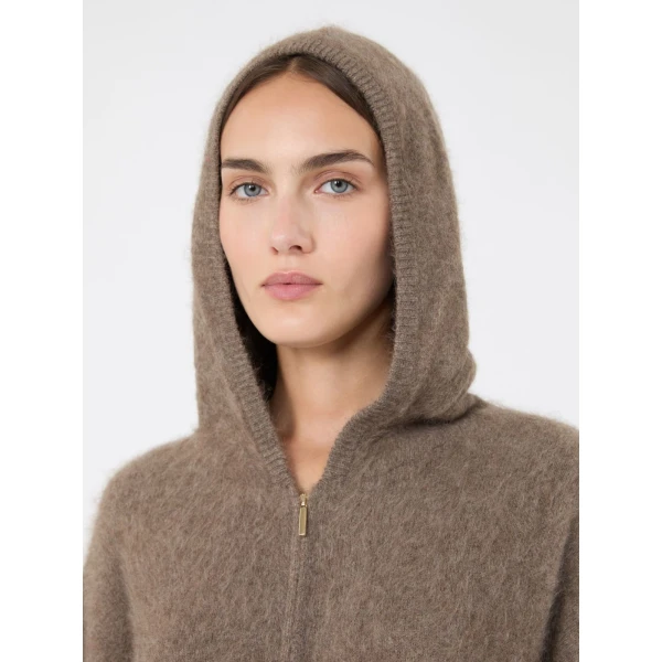 Max Mara Anne Brushed Yak Wool Hooded Cardigan in Beige | Cardigan | Luxury Shoes 