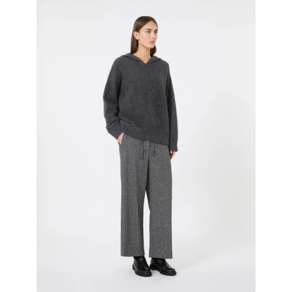 Max Mara Anne Brushed Yak Wool Hooded Cardigan in Medium Grey | Cardigan | Luxury Shoes 