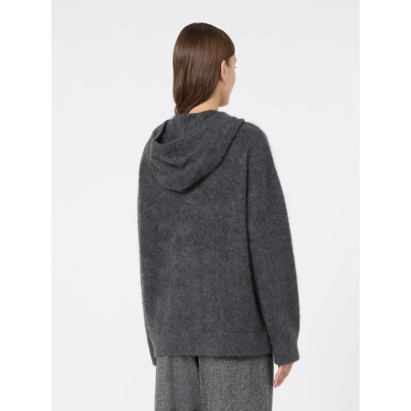 Max Mara Anne Brushed Yak Wool Hooded Cardigan in Medium Grey | Cardigan | Luxury Shoes 