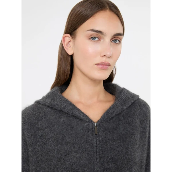 Max Mara Anne Brushed Yak Wool Hooded Cardigan in Medium Grey | Cardigan | Luxury Shoes 