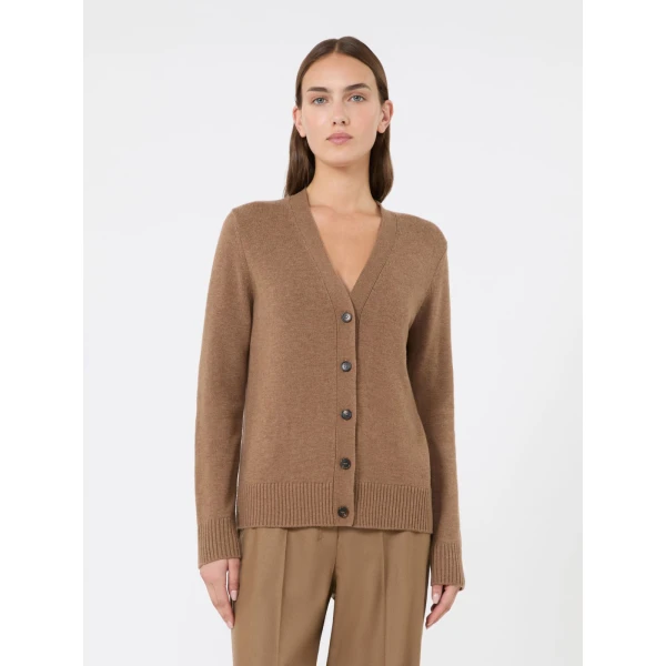 Max Mara Apollo Wool Cardigan with Elbow Patches in Camel | Cardigan | Luxury Shoes 