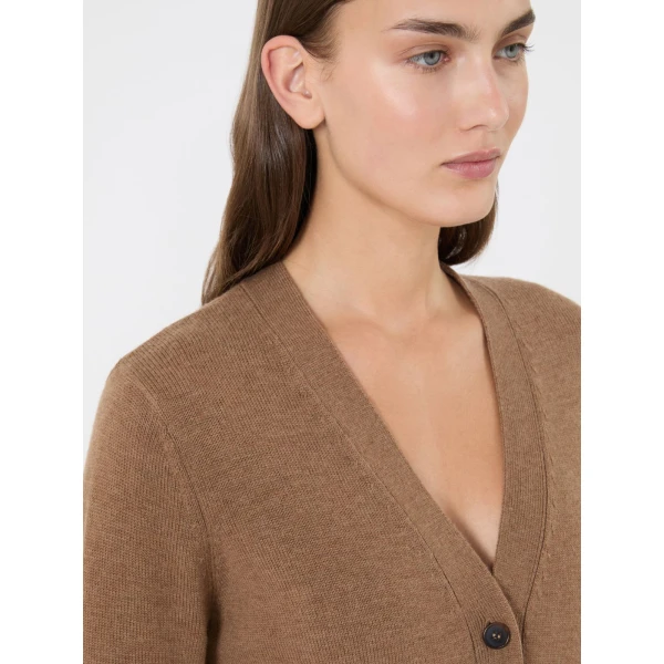 Max Mara Apollo Wool Cardigan with Elbow Patches in Camel | Cardigan | Luxury Shoes 