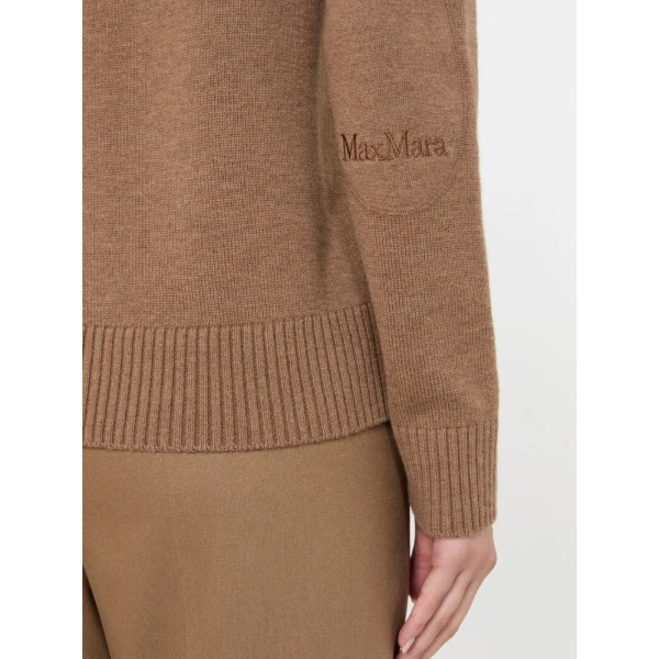 Max Mara Apollo Wool Cardigan with Elbow Patches in Camel | Cardigan | Luxury Shoes 