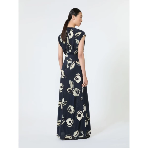 Max Mara Apotema Long Printed Crepe de Chine Dress in Ultramarine | Maxi Dresses | Luxury Shoes 