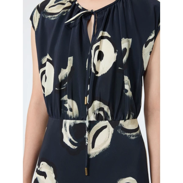 Max Mara Apotema Long Printed Crepe de Chine Dress in Ultramarine | Maxi Dresses | Luxury Shoes 