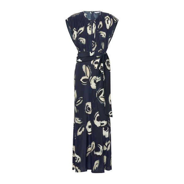 Max Mara Apotema Long Printed Crepe de Chine Dress in Ultramarine | Maxi Dresses | Luxury Shoes 