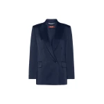 Max Mara Arca Double-Breasted Envers Satin Blazer in Midnight Blue | Blazers | Luxury Shoes 