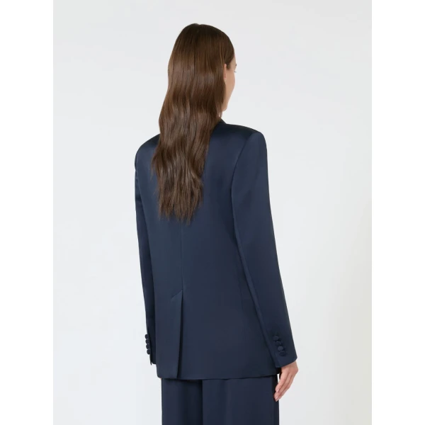 Max Mara Arca Double-Breasted Envers Satin Blazer in Midnight Blue | Blazers | Luxury Shoes 