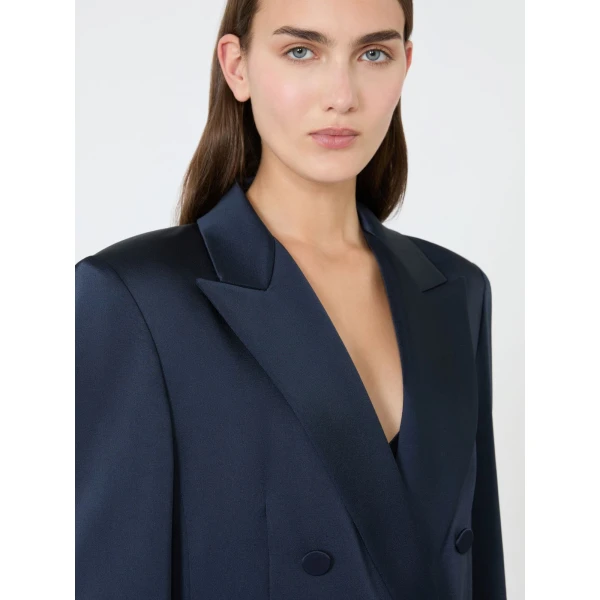Max Mara Arca Double-Breasted Envers Satin Blazer in Midnight Blue | Blazers | Luxury Shoes 