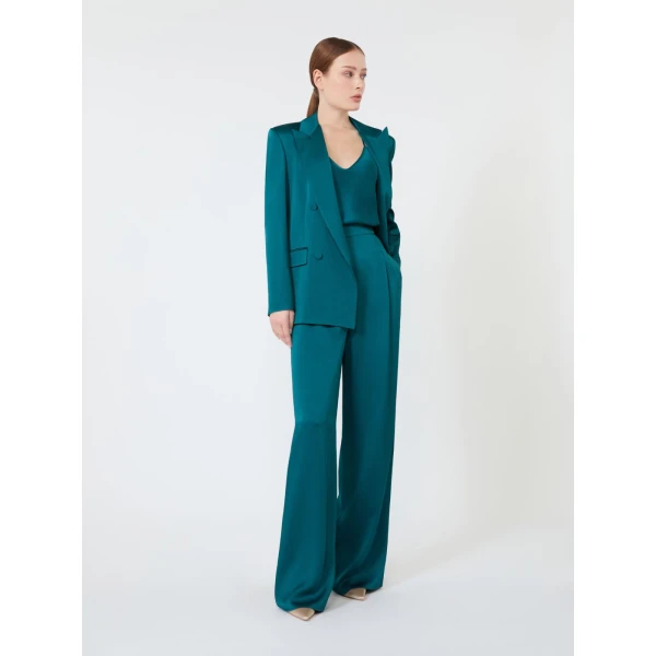 Max Mara Arca Double-Breasted Envers Satin Blazer in Oil Green | Blazers | Luxury Shoes 