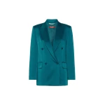 Max Mara Arca Double-Breasted Envers Satin Blazer in Oil Green | Blazers | Luxury Shoes 