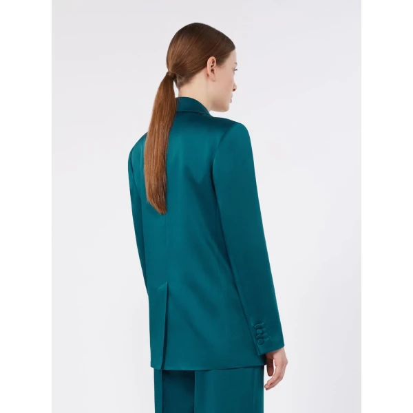Max Mara Arca Double-Breasted Envers Satin Blazer in Oil Green | Blazers | Luxury Shoes 