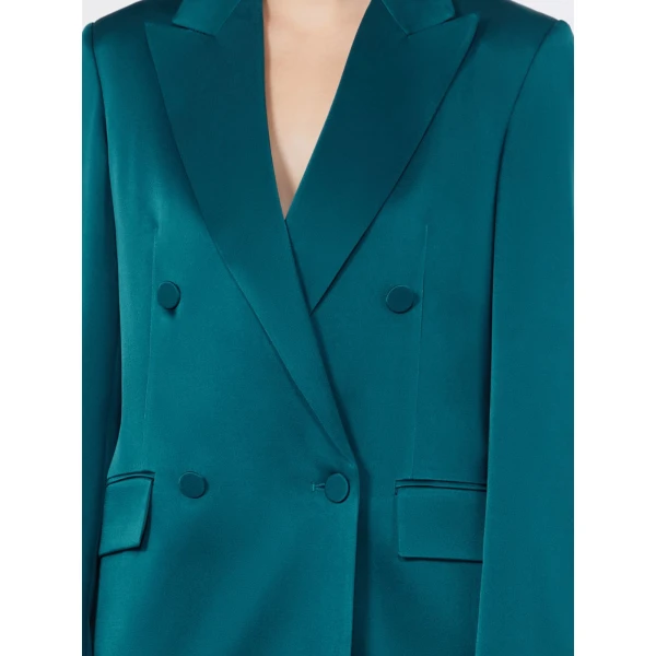 Max Mara Arca Double-Breasted Envers Satin Blazer in Oil Green | Blazers | Luxury Shoes 