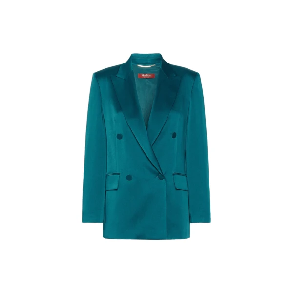 Max Mara Arca Double-Breasted Envers Satin Blazer in Oil Green | Blazers | Luxury Shoes 