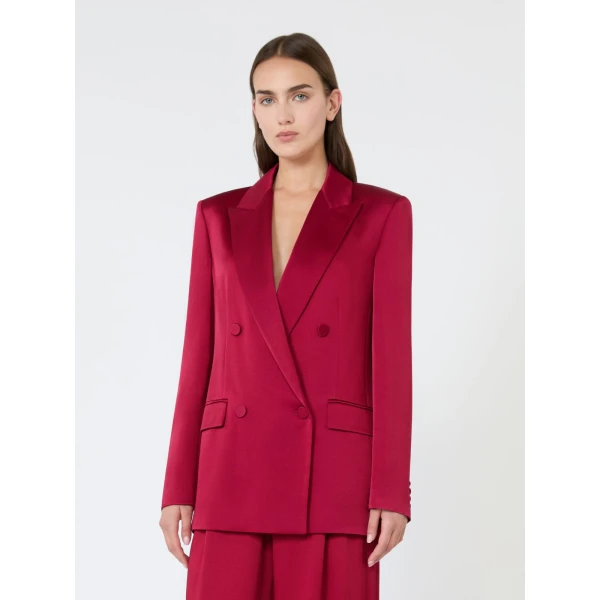 Max Mara Arca Double-Breasted Envers Satin Blazer in Ruby | Blazers | Luxury Shoes 