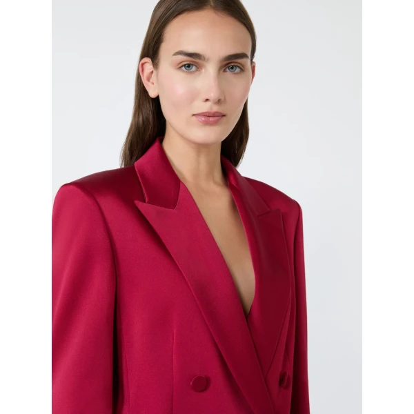 Max Mara Arca Double-Breasted Envers Satin Blazer in Ruby | Blazers | Luxury Shoes 