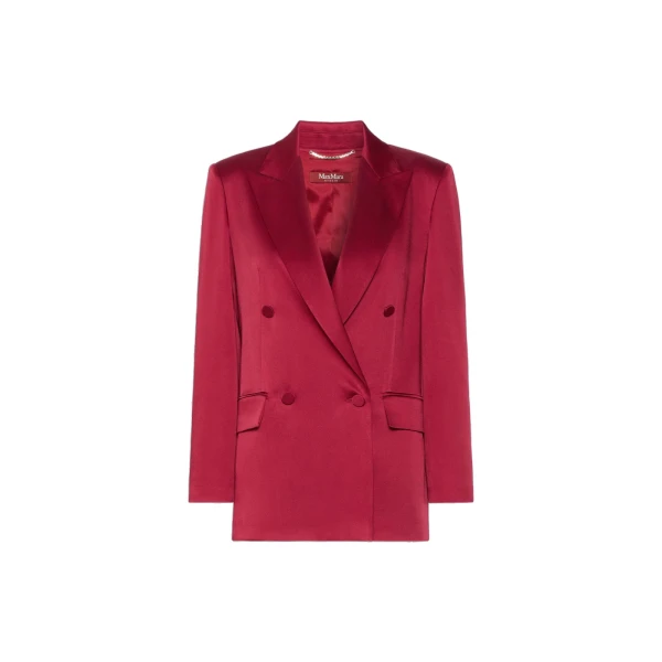 Arca Double-Breasted Envers Satin Blazer in Ruby