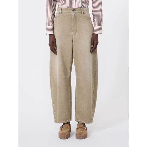 Max Mara Arcadia Worn-Look Denim Barrel-Leg Jeans in Beige | Denim | Luxury Shoes 