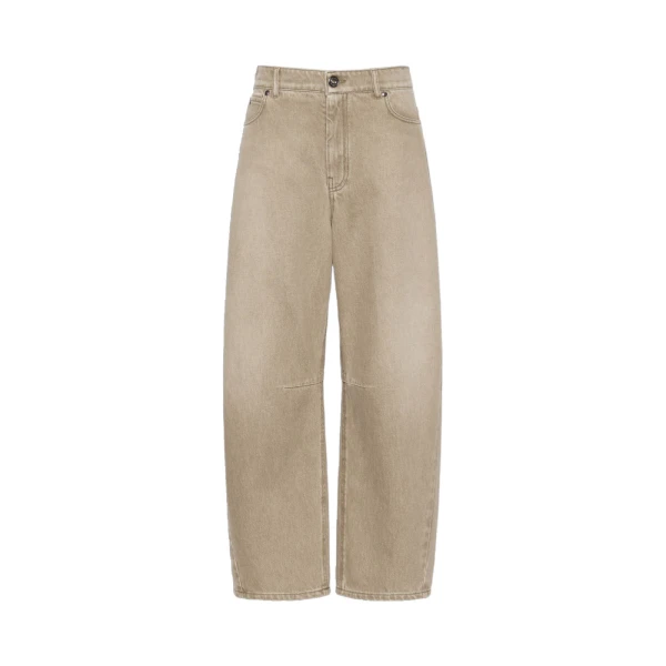 Max Mara Arcadia Worn-Look Denim Barrel-Leg Jeans in Beige | Denim | Luxury Shoes 