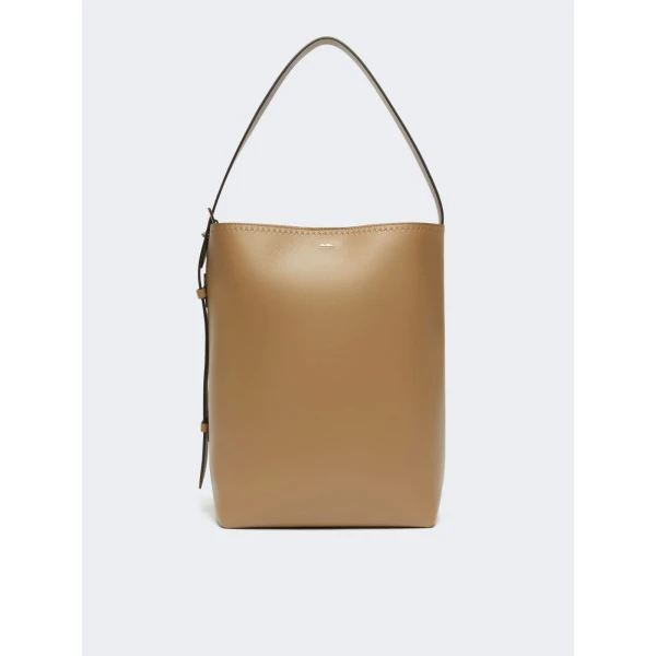 Max Mara Archetipo Medium Leather Bucket Bag in Mud | Totes & Top-Handle Bags | Luxury Shoes 