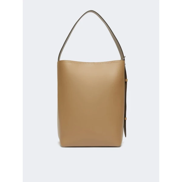 Max Mara Archetipo Medium Leather Bucket Bag in Mud | Totes & Top-Handle Bags | Luxury Shoes 