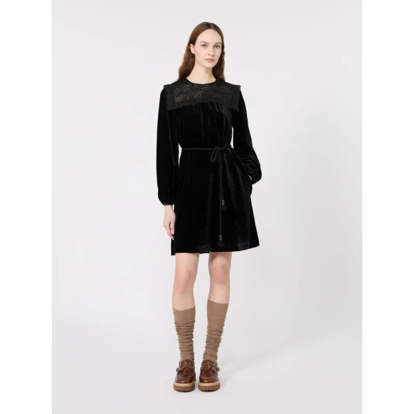 Max Mara Arco Velvet Mini Dress in Black | Mini Dresses | Luxury Shoes 
