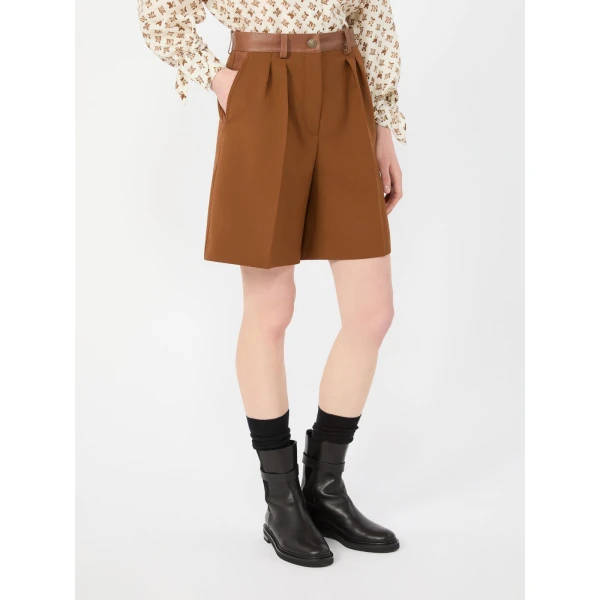Max Mara Argento Woollen Cloth Bermuda Shorts in Tobacco | Shorts | Luxury Shoes 