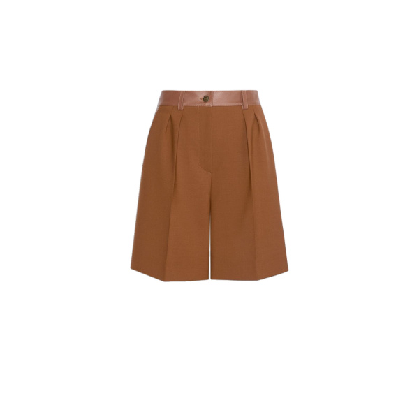 Max Mara Argento Woollen Cloth Bermuda Shorts in Tobacco | Shorts | Luxury Shoes 