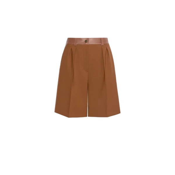 Max Mara Argento Woollen Cloth Bermuda Shorts in Tobacco | Shorts | Luxury Shoes 